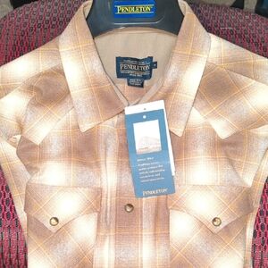 Pendleton Brown and Tan Plaid Casual Button-Down Shirt